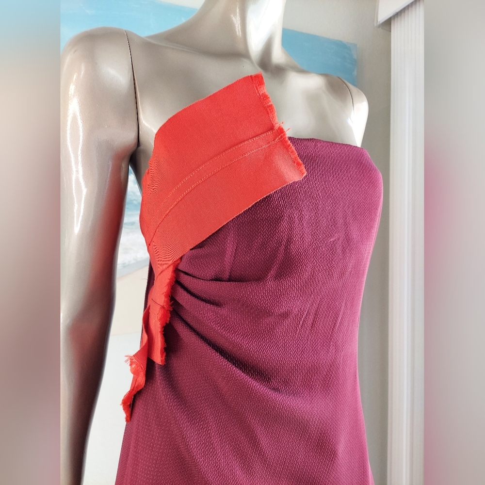 $5,200 CAROLINA HERRERA PURPLE RED COLORBLOCK BOW SILK GOWN US 12 - Picture 4 of 14